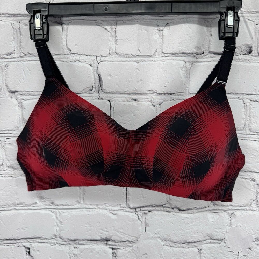 Torrid Lightly Lined Wire-Free Bra Women's 40B Red Black Plaid Adjustable Strap